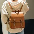 Faux Leather Flap Top Buckled Backpack