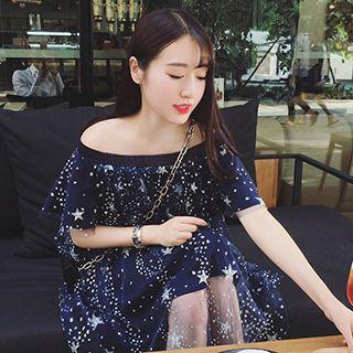 Star Print Off Shoulder Dress