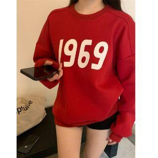 Lettering Loose-fit Sweatshirt Red - One Size
