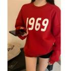 Lettering Loose-fit Sweatshirt Red - One Size