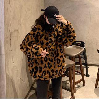 Leopard Print Half-zip Sweatshirt Leopard Print - Black & Brown - One Size