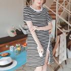 Short-sleeve Striped Slit-side Dress