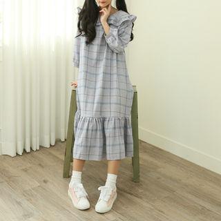 Ruffled Midi Plaid Dress