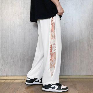 Paisley Print Panel Drawstring-cuff Cropped Pants