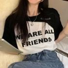 Short-sleeve Mock Two-piece Lettering T-shirt White - One Size