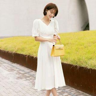 Wrap-front Tie-waist Long Flare Dress