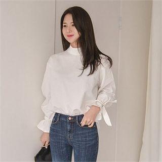 High-neck Tie-cuff Blouse