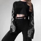 Dragon Print Cropped Sweatshirt With Inset Suspenders