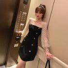 Dotted Lantern-sleeve Mini A-line Dress