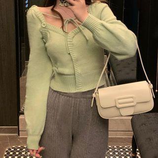Lace Up Sweater Green - One Size
