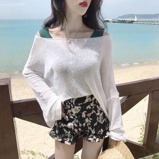 Plain Off Shoulder Sheer Sweater