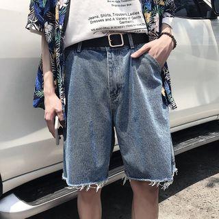 Straight-cut Fray-hem Denim Shorts