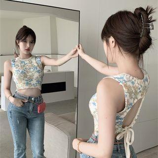 Floral Open-back Cropped Knit Vest Off-white - One Size