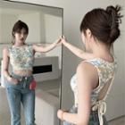 Floral Open-back Cropped Knit Vest Off-white - One Size