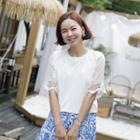 Elbow-sleeve Lace-detail Knit Top