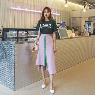 Asymmetric-hem Contrast-trim Midi Skirt