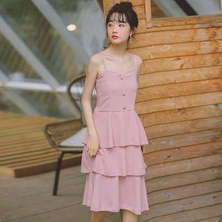 Button Accent Layered Sleeveless Dress