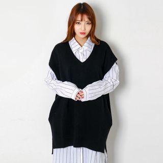 Sleeveless Cashmere Blend Long Knit Top