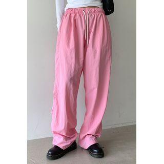 Couple Drawstring Wide-leg Nylon Pants