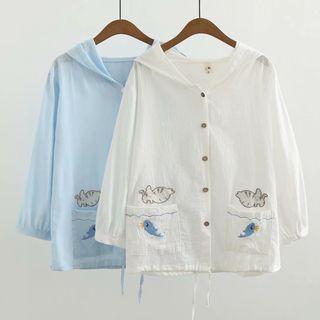 Embroidered Hooded Button Light Jacket
