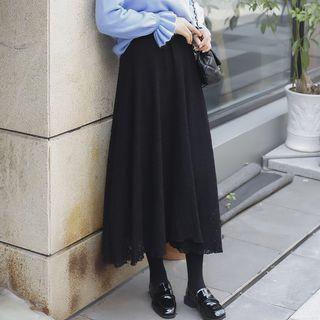 Lace A-line Midi Skirt Black - One Size