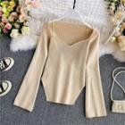 Square-neck Slim-cut Knit Top