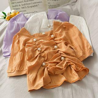 Pearl-accent Ruched Crop Top