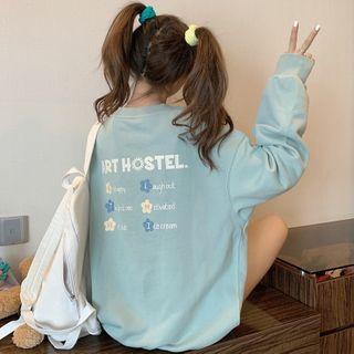 Flower Print Lettering Round Neck Pullover