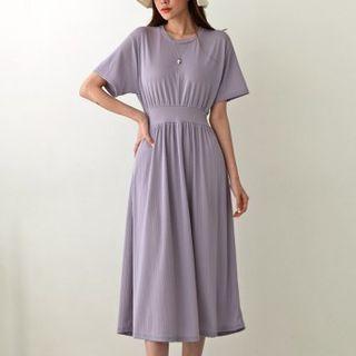 Gathered-waist Ribbed Midi Dress