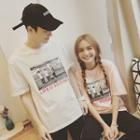 Couple Matching Printed Elbow Sleeve T-shirt