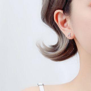 925 Sterling Silver Rhinestone Triangle Stud Earring 1 Pair - Silver - One Size