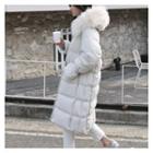 Detachable Fuax-fur Hooded Padded Coat Ivory - One Size