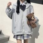 Knit Vest / Zipped Hoodie / Plaid Mini Skirt