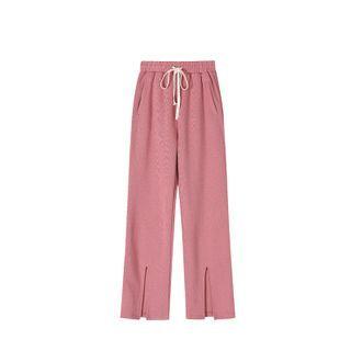 Plain High Waist Slit Over-sized Pants