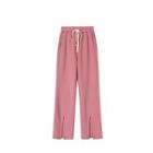 Plain High Waist Slit Over-sized Pants