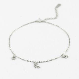 925 Sterling Silver Moon Anklet 925 Silver - Silver - One Size