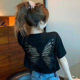 Short-sleeve Mesh Butterfly Panel T-shirt