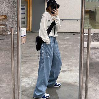 Lettering Corduroy Loose Fit Pants