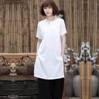 Short-sleeve Linen Long T-shirt