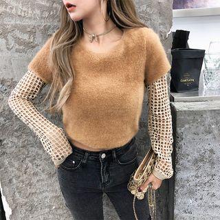 Short-sleeve Crooped Fleece-lined Top