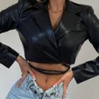Faux Leather Cross Long Sleeve Cropped Top