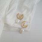 Pearl Dangle Earring 1 Pair - S925 Silver - Gold - One Size