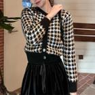 Round Neck Houndstooth Cropped Cardigan