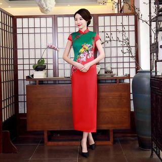 Bird Print Short-sleeve Qipao