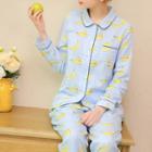 Loungewear Set: Banana Print Long-sleeve Top + Pants