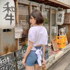 Tie-back Puff-sleeve Crop Top