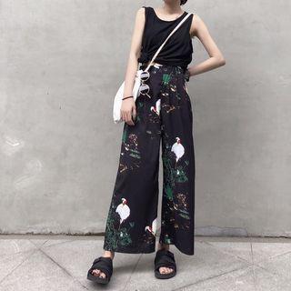 Wide-leg Cropped Printed Pants