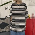 Couple Matching Short-sleeve Round-neck Striped T-shirt