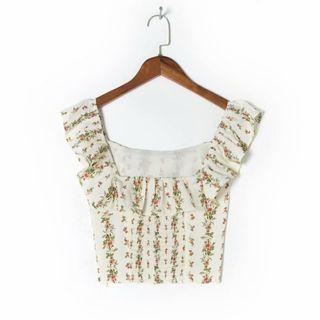 Floral Print Ruffle Trim Cropped Tank Top