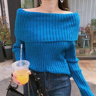 Off-shoulder Flap-over Knit Top